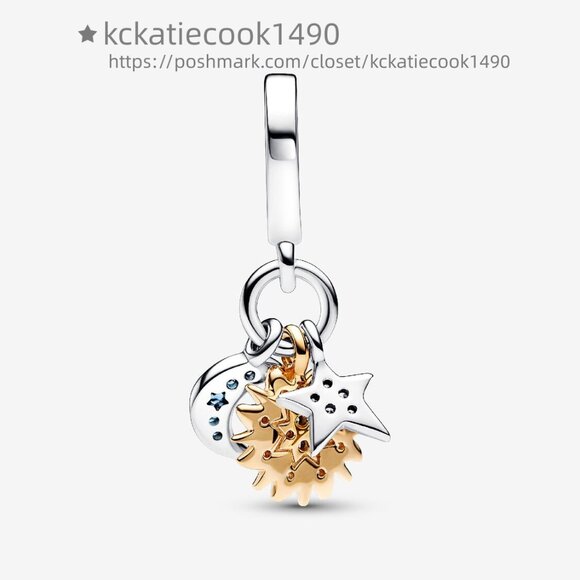 Pandora Two-tone Celestial Triple Dangle Charm - Picture 2 of 5